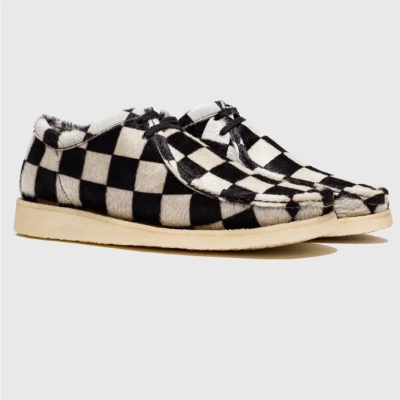 Padmore & Barnes P204M CHECKER PONY calf hair Clarks boots black white gum sole - Picture 4 of 13